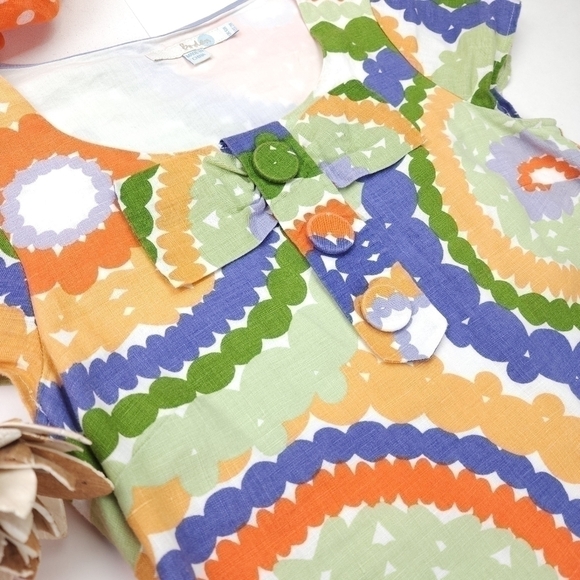 Boden Linen Green Blue Orange Floral Dress Sz 2R - Picture 6 of 14